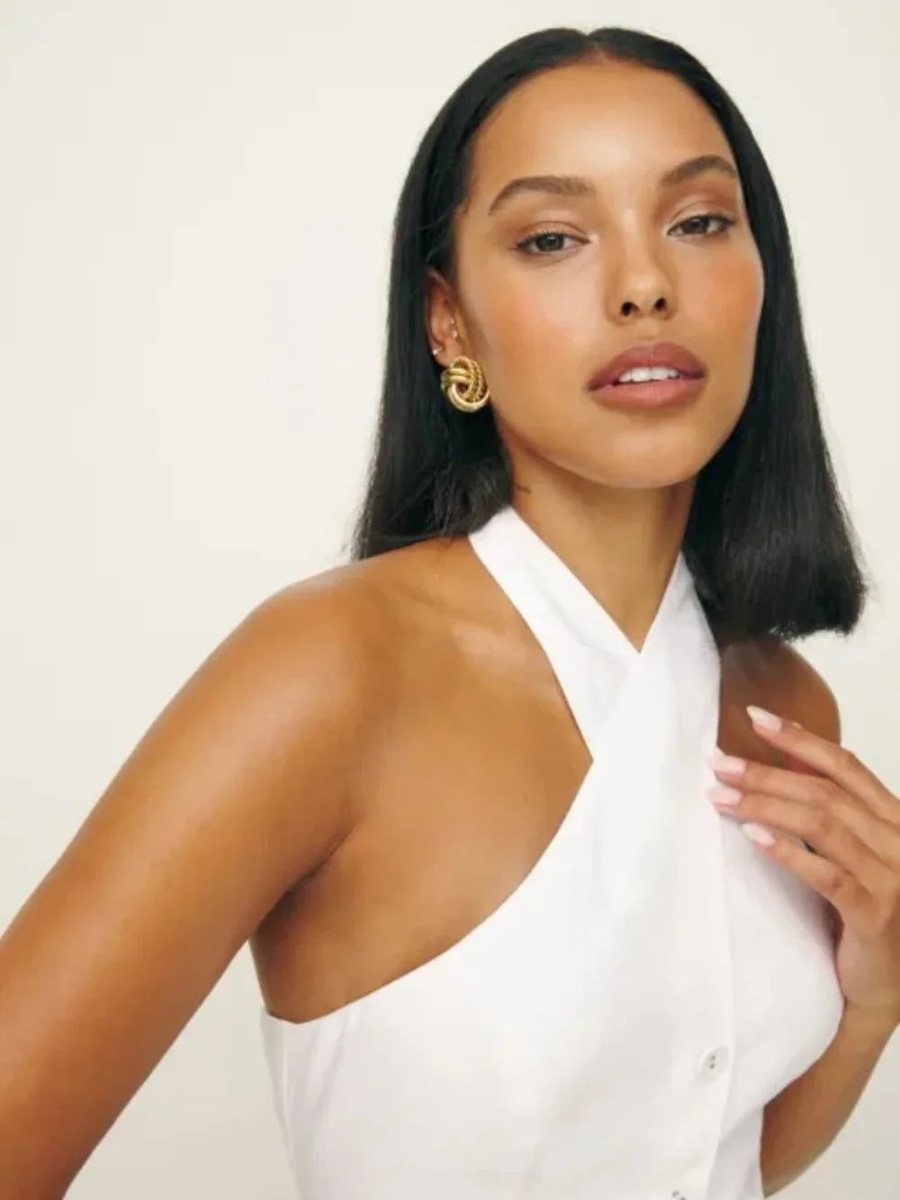 NWOT Reformation Tate Linen Top in White Sleeveless Halter Size 4